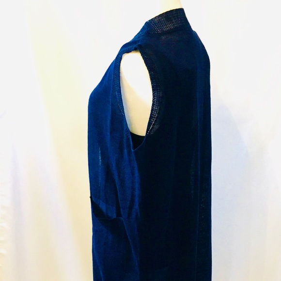 NWT THEKORNER PARIS Sleeveless Knit Navy Duster - Picture 3 of 6